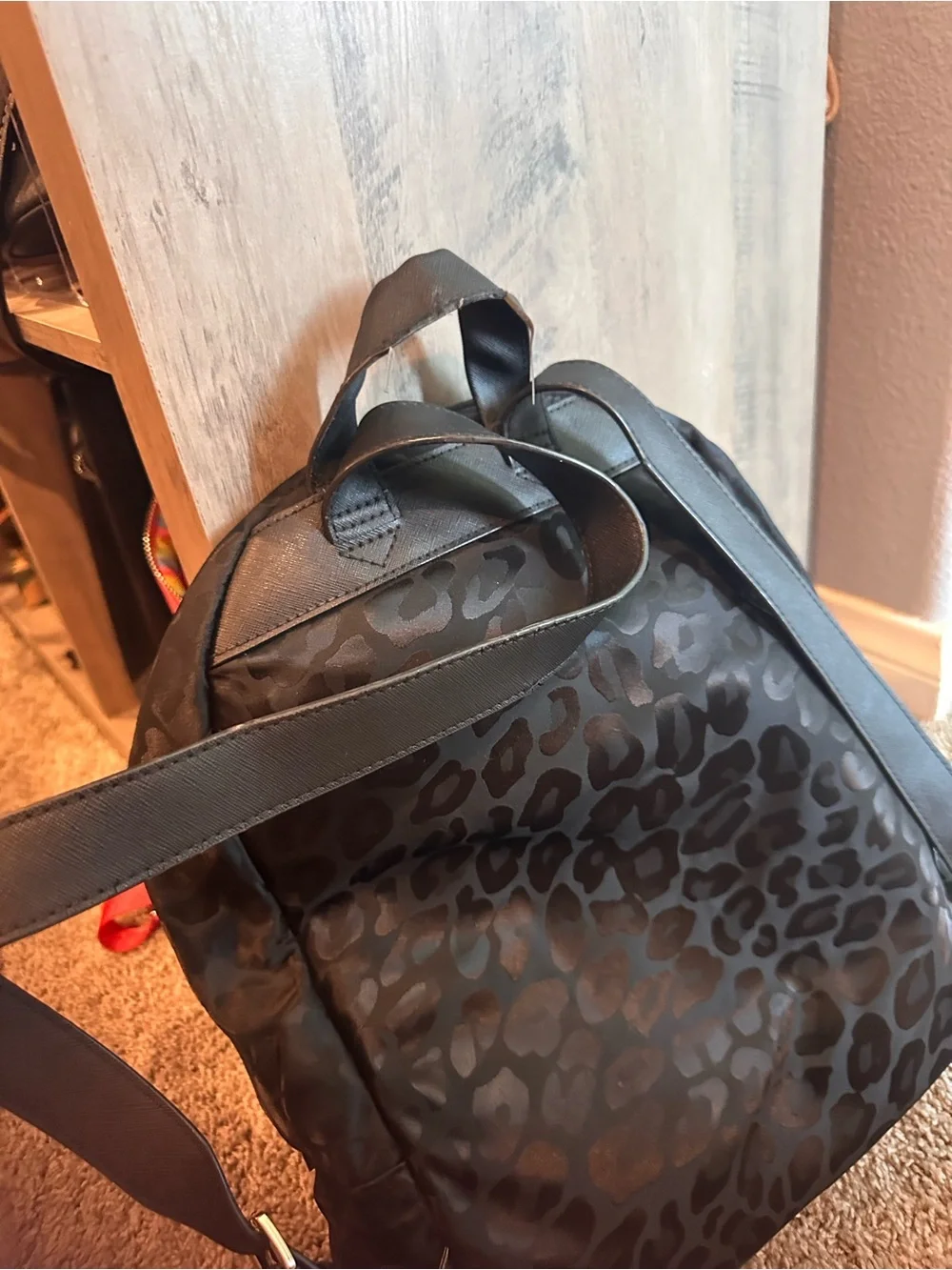 Michael Kors Black Leopard-Print Backpack with Gold Hardware